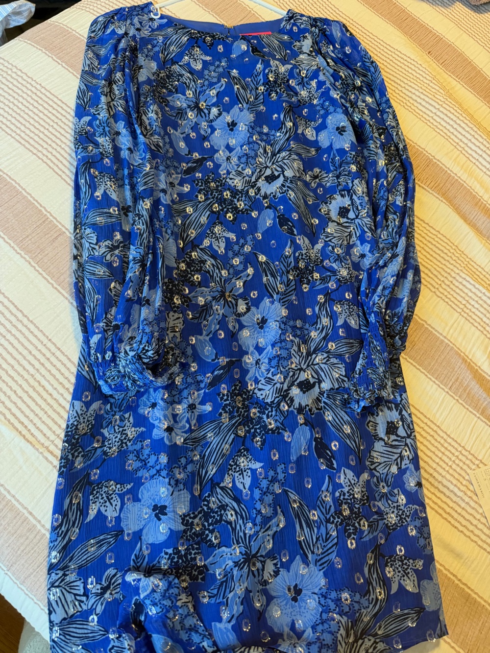 Lilly Pulitzer Blue Floral Dress with Waist Tie